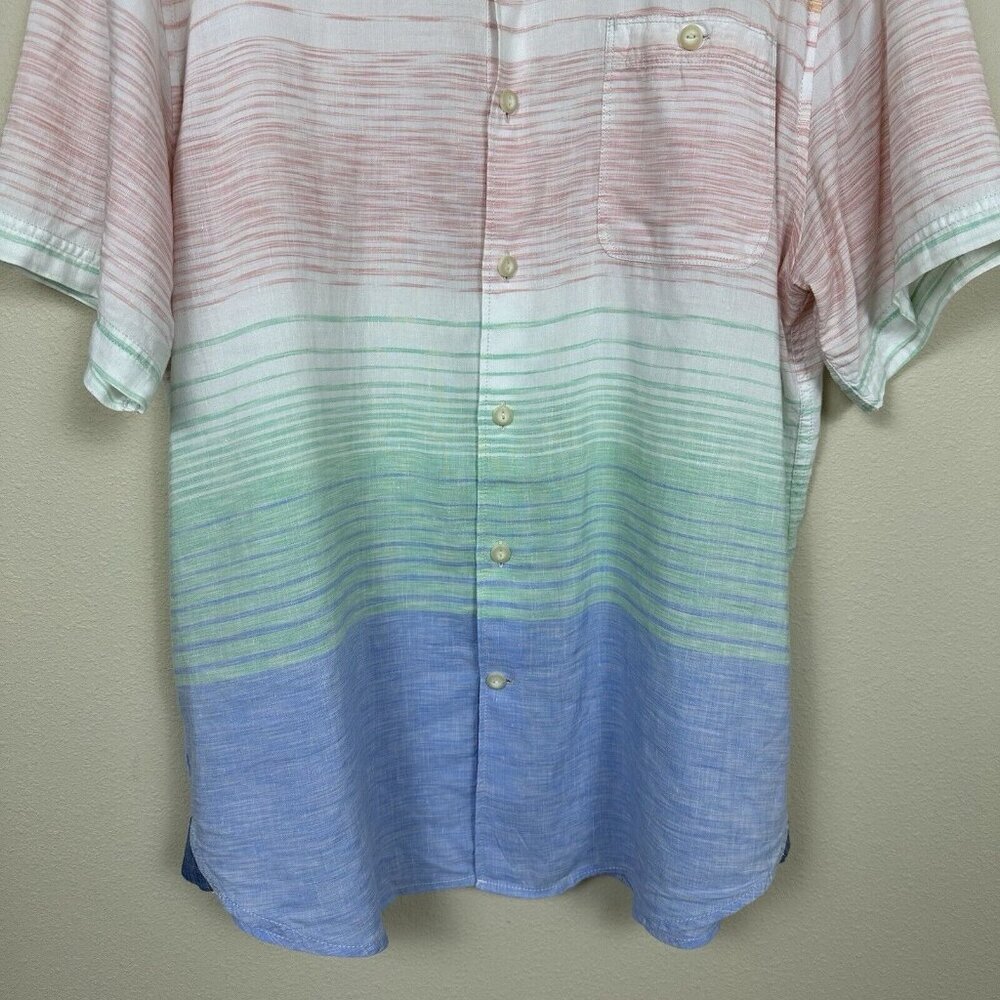 Tommy Bahama LINEN BLEND Mens Size Large Short Sleeve Button Up Shirt Striped - Picture 4 of 10
